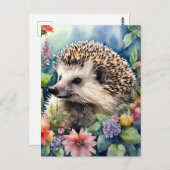 Igel Floral Watercolor Postkarte (Vorne/Hinten)