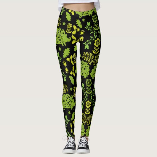 Igel Folk Art Leggings (Vorderseite)