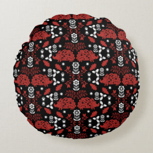 Igel Folk Art Rundes Kissen