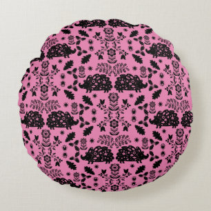 Igel Folk Art Rundes Kissen