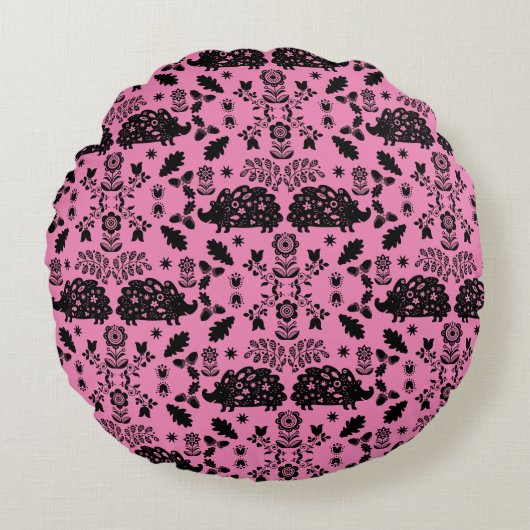 Igel Folk Art Rundes Kissen (Vorderseite)