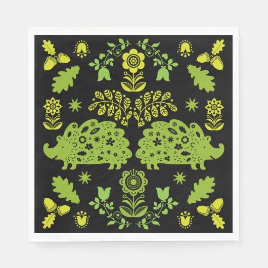 Igel Folk Art Serviette (Vorderseite)