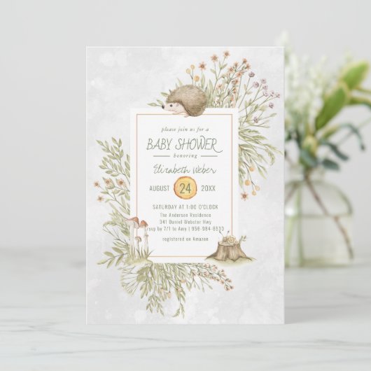 Igel | Forest Baby Shower Einladung (Stehend Vorderseite)
