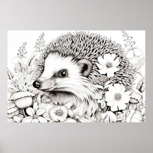 Igel Friedlich Natur Prärie Sketch Zeichnend Poster