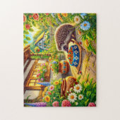 Igel frisst Katzenfutter auf der Terrasse Puzzle (Vertikal)