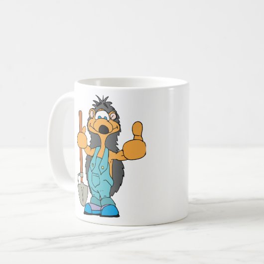 Igel Gärtner mit Handschuhen. Kaffeetasse (Vorderseite Links)