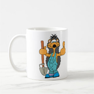 Igel Gärtner mit Handschuhen. Kaffeetasse