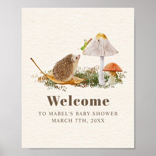 Igel Grasshopper Pilz-Zimmer Woodland Babydusche Poster (Vorne)