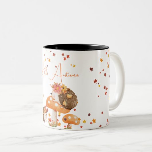 Igel Hallo Herbstlaub Herbst Zweifarbige Tasse (VorderseiteRechts)