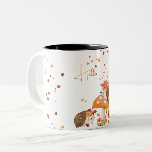Igel Hallo Herbstlaub Herbst Zweifarbige Tasse (Vorderseite Links)