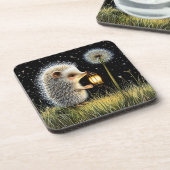 Igel hält die Laterne neben dem Löwenzahn Getränkeuntersetzer (Linke Seite)