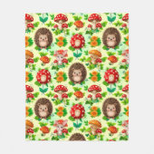 Igel, Hase, Pilze und leuchtende Blumen Fleecedecke (Vorderseite)