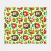 Igel, Hase, Pilze und leuchtende Blumen Fleecedecke (Vorderseite (Horizontal))