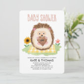 Igel Heart Picnic Woodland Babydusche Einladung (Stehend Vorderseite)