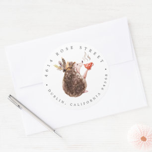 Igel Herbstliche Rücksendeadresse Runder Aufkleber