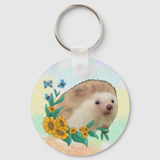 Igel im Blumenbeet Schlüsselanhänger (Vorderseite)