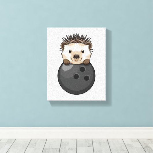Igel im Bowling mit Bowlingball Leinwanddruck (Insitu (Holzboden))