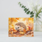 Igel im Herbst Blätter Aquarellmalerei Postkarte (Stehend Vorderseite)