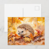 Igel im Herbst Blätter Aquarellmalerei Postkarte (Vorne/Hinten)