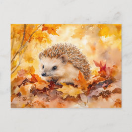 Igel im Herbst Blätter Aquarellmalerei Postkarte