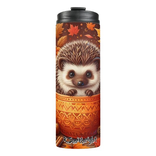 Igel im Herbst Teacup Thermosbecher (Vorderseite)