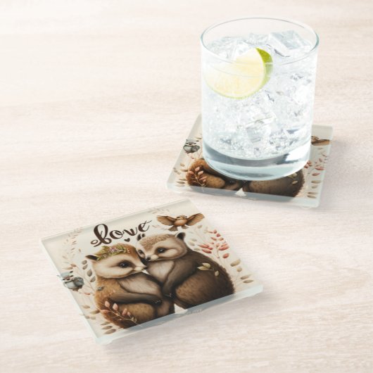 Igel im Untersetzer Liebe (Schrägansicht)