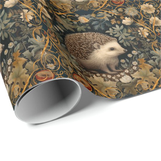 Igel im Wald William Morris-Stil Geschenkpapier (Rolleneckpunkt)