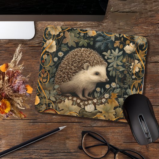 Igel im Wald William Morris-Stil Mousepad