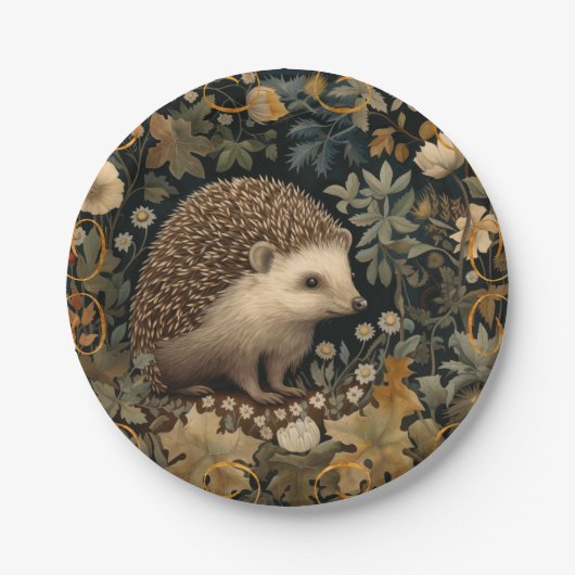 Igel im Wald William Morris-Stil Pappteller (Vorderseite)