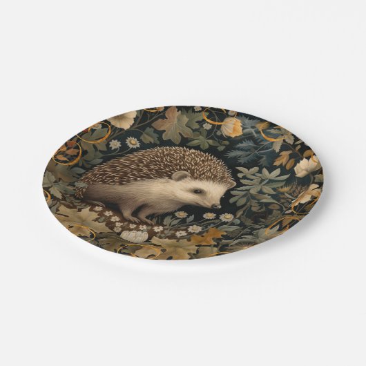 Igel im Wald William Morris-Stil Pappteller (Schrägansicht)