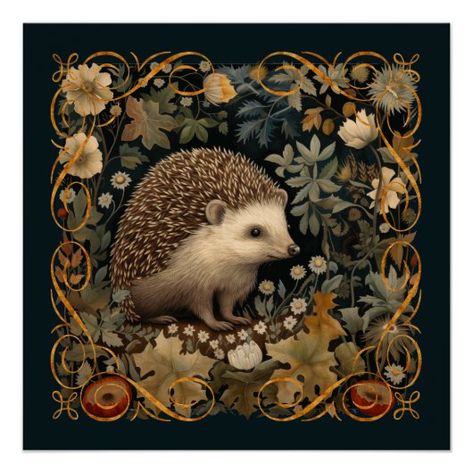 Igel im Wald William Morris-Stil Poster (Vorderseite)
