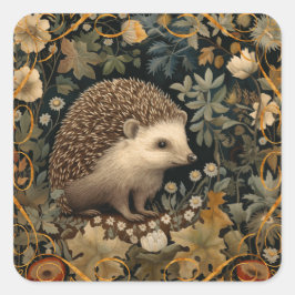 Igel im Wald William Morris-Stil Quadratischer Aufkleber