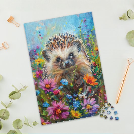 Igel im Wildblumenfeld Puzzle