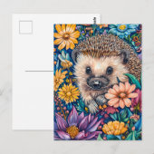 Igel in der blühenden Blume Bett Postkarte (Vorne/Hinten)