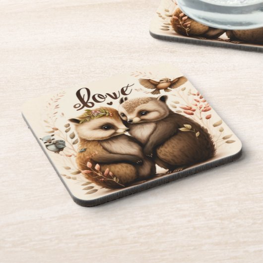 Igel in der Liebe Getränkeuntersetzer (Linke Seite)