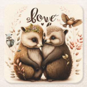 Igel in der Liebe Rechteckiger Pappuntersetzer