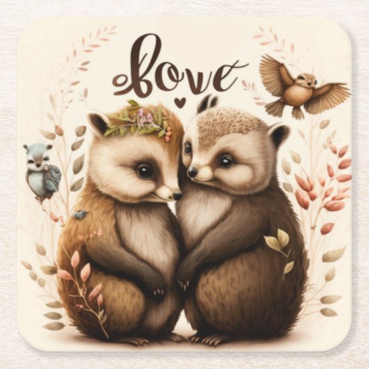 Igel in der Liebe Rechteckiger Pappuntersetzer (Vorderseite)