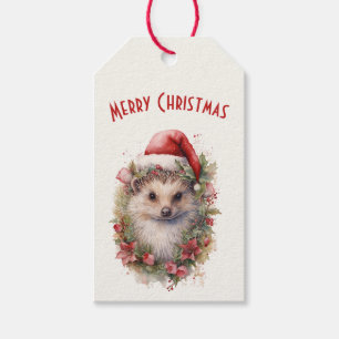 Igel in einer Weihnachtsmannmütze Red Poinsettia W Geschenkanhänger