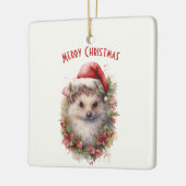 Igel in einer Weihnachtsmannmütze Red Poinsettia W Keramikornament (Links)