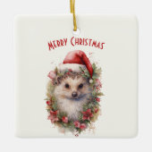 Igel in einer Weihnachtsmannmütze Red Poinsettia W Keramikornament (Vorderseite)