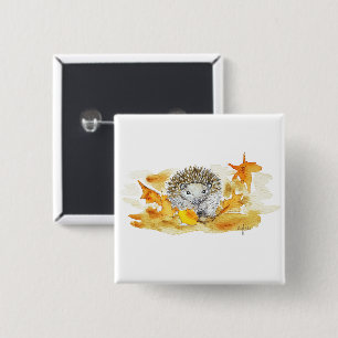 Igel in Herbstlaub Button