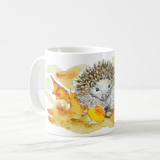 Igel in Herbstlaub Kaffeetasse (Vorderseite Links)