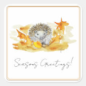 Igel in Herbstlaub Quadratischer Aufkleber (Vorderseite)