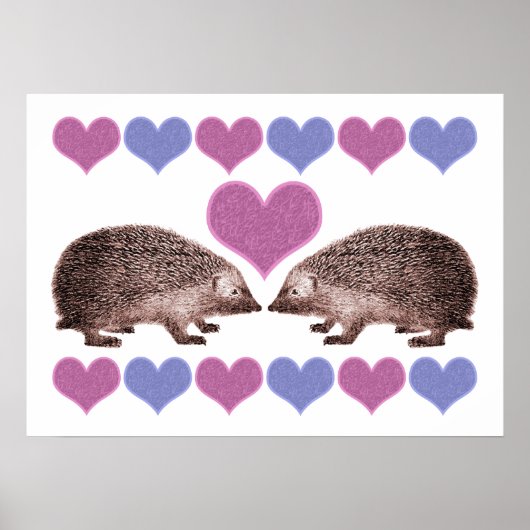 Igel in Liebe Folk Art Style Hearts Poster (Vorne)