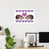 Igel in Liebe Folk Art Style Hearts Poster (Heimbüro)