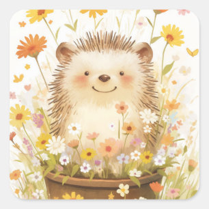 Igel inmitten der Gänseblümchen Quadratischer Aufkleber