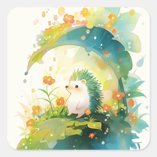 Igel Leaf Hideaway Quadratischer Aufkleber (Vorderseite)