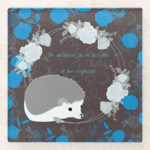 Igel, Lebensblume, Blau, Mandala, Zen, Chakra Glasuntersetzer