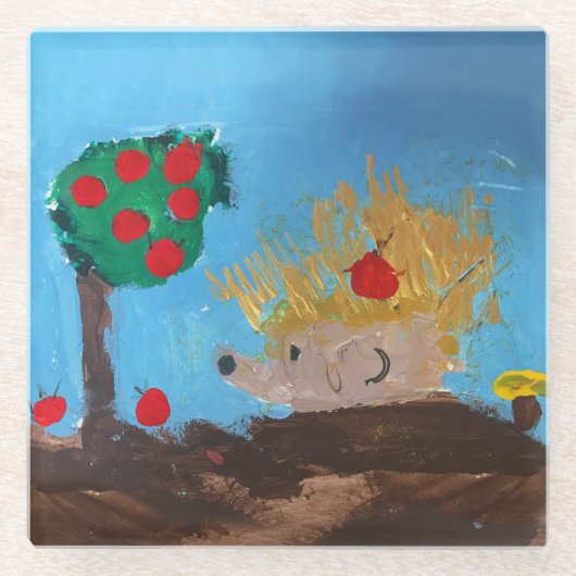 Igel-Malerei Glasuntersetzer (Vorderseite)