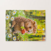 Igel mit Apfel im Gänseblümchenbeet Puzzle (Horizontal)